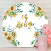 Aperturee - Sunflowers And Gold Oh Baby Rpund Baby Shower Backdrop